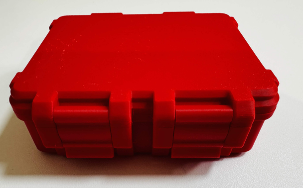 Parametric Box printed in PLA Red, Photo from the front and above